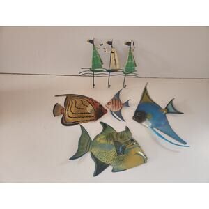 Vtg Metal Set of Tropical Fish and Sailboat Wall Hangings